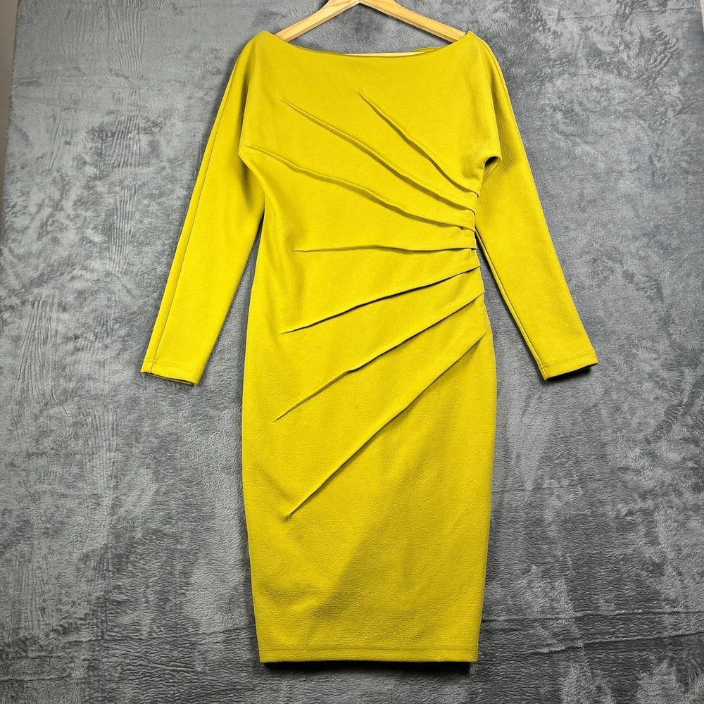 Gabrielle Union Sheath Dress Womens Medium Yellow Pleated Back Zipper Elegance
